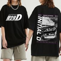 Anime Drift AE86 Initial D dvipusiai vyriški marškinėliai Takumi Fujiwara R34 Skyline GTR JDM Manga marškinėliai trumpomis rankovėmis laisvalaikio marškinėliai S juoda