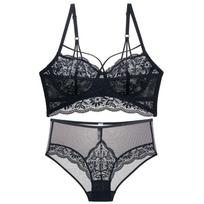 Itin ploni prancūziški nėriniai apatiniai Sexy Hollow Push Up liemenėlės komplektas moterims su gėlėmis klasikinė tvarsliava liemenėlė ir kelnaitės aukštu juosmeniu 70B juoda