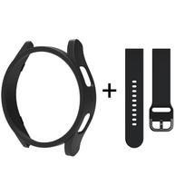 Dėklas + apyrankė, skirta Samsung Galaxy Watch 4/5/5Pro/6 40mm 44mm 45mm PC tuščiavidurio dangčio apsauginis buferio apvalkalas, skirtas laikrodžio 4/6 klasikiniam dirželiui Galaxy 5pro 45mm juoda