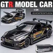 1/24 skalė, suderinama su GTR modelio automobiliniu žaislu, cinko lydinio ištraukiamu žaisliniu automobiliu su garsu ir šviesa, skirta vaikams berniukui, mergaitei 1/24-20.8x8.6x5.6cm juoda