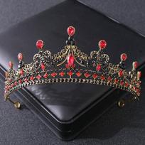 Barokinės senovinės raudonos krištolinės karūnos nuotakos tiara moterims vestuvėms Nauji elegantiški princesės galvos apdangalai plaukų papuošalų aksesuarai