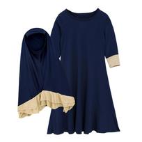 Musulmonų Ramadano rinkiniai vaikams mergaičių maldos suknelės Hijab Abaya Arabų vaikų ilgas chalatas su skarele Islamo Jilbab Kaftan suknelė 140 mėlyna