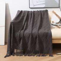 Mesti pledą megztą languotą pledą su kutais minkštą bohemišką lovai sofos uždangalui lovatiesės dekorui pledai 127x152cm tamsiai pilka spalva