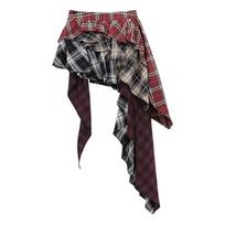 Vintažinės mados Grunge languotas A formos sijonas vasarinis moteriškas High Street Sexy plonas mini sijonas Asimetriškas Y2k Streetwear Drabužiai Nauji M raudona