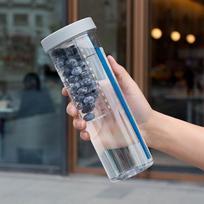 700ML Folding Straw Cup Transparent Large Capacity Water Bottles Portable Juice Cups Lemon Filter Cute Drinking Bottle for Girl mėlyna