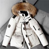 Žieminė pūkinė striukė vyriška Parka Storesnis šiltas paltas Vyriška striukė su kailiniu gobtuvu Vienspalvė Parka striukė Vyriški viršutiniai drabužiai S balta