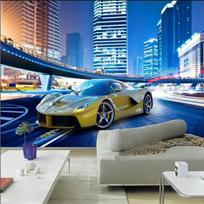 Geltonas Automobilis Tapetai Miesto Naktinis Peizažas 3d Sienų Freska Moderni Asmenybė Restoranai Klubai Tapetų Dekoras 200 cm(W) x 140 cm(H)