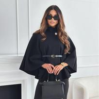 Moteriškas apsiaustas vienaeilis šikšnosparnio rankovėmis plonas naujas paltas kasdienis laisvas biuro damos švarkas elegantiškas rudeninis vienspalvis švarkas mada S juoda