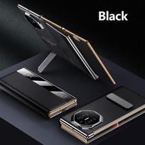 Prabangus verslo išmaniojo langelio besisukantis stovas sulankstomas dėklas Huawei Mate XT vienspalvis odos pojūčio PU aukštos klasės odinis atverčiamas smūgiams atsparus apsauginis dangtelis Huawei Mate XT juoda