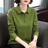 Women's Spring and Autumn Long Sleeve T-shirt Casual Large Size Standing Collar Long Sleeve Blouses 5XL raudona
