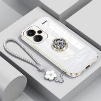 Redmi Note13 pro+ dėklas su dirželiu, prabangus deimantais puoštas laikiklio dėklas Redmi Note 13 pro plus dangteliams Note13proplus stovas žiedas Redmi note13proplus&Case & Holder smėlis