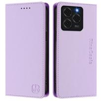 Prabangus odinis dėklas Ulefone Note 16 Pro/Note 20 Pro/Note 18 Ultra/Note 14 su RFID blokavimo kortelių skyreliais, magnetine fiksacija, stovu, smūgiams atspariu atverčiamu dangteliu Ulefone Note 16 Pro šviesiai violetinė spalva