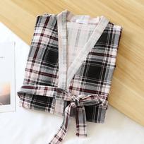 Pavasarinis ir rudeniškas medvilninis gofruotas kimono nuotakos chalatas ir naktiniai namų drabužiai moterims gėlių rašto diržai moteriškas chalatas L black
