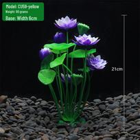 Lotus CU59: Akvariumo dekoracija - Dirbtinis lotoso vandens augalo ornamentas žuvų akvariumams violetinė