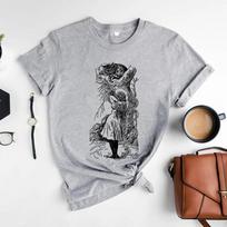 Alice Wonderland marškinėliai Cheshire Cat Vintage Iliustracijos marškinėliai Mieli Unbirthday Vakarėlio marškinėliai Mamai Marškinėliai Moteriški laisvalaikio viršūnės S pilka spalva