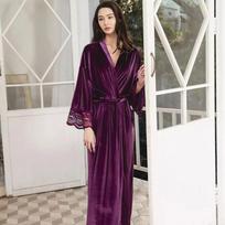 Ilgi aksominiai chalatai su nėrinių chalatu moterims nuotakos pamergės kimono chalatas vakarėlis minkšta ponia vestuvių namų apranga šilta aksominė chalato suknelė One Size