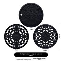 **Karščiui atsparus silikoninis padėkliukas - Klasikinis kinų dizainas** Lotus style single piece [18cm] juoda