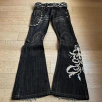 Y2K gatvės retro Harajuku siuvinėtos džinsinės moteriškos tamprios mikro platėjančios kelnės, karštos merginos, plonos tiesios kelnės, gotikinės hiphopo kelnės S juoda