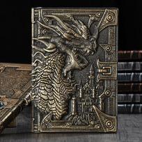 Retro metalinis užrašų knygelė su drakono reljefu ir europietišku dinozauro dizainu A5