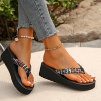 Women's High-Heeled Wedge Flip-Flops for Summer Beach Vacations 39 juoda