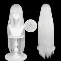 Tomoe Cosplay Wig Anime Tomoe Long Straight Silver White Heat Resistant Synthetic Hair Halloween Party Wigs + Wig Cap One Size