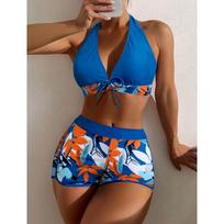 Moteriškas bikini maudymosi kostiumėlių komplektas, seksuali aukštu liemeniu, paplūdimio šortai, su raišteliu nugaroje, atvira nugara, apatinis trikotažas, tropinio stiliaus paplūdimio drabužiai plaukimui ir banglenčių sportui XXXL