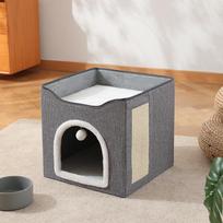 Sisal Foldable Double-Door Cat House with Scratch Pad 39*39*38 cm