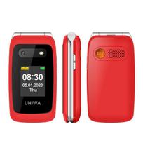 UNIWA V202T 4G atlenkiamas senjorų telefonas su dvigubu ekranu, SOS mygtuku, klaviatūra, paprastas telefonas 48MB&128MB raudona