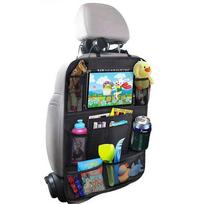 Sieninis automobilio sėdynės atlošo organizatorius su tinkliniu skyriumi ir staleliu, skirtas kelionėms per sieną 42x62 cm
