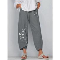 Elastingas juosmuo Medvilninis lininis laisvos laisvalaikio kelnės Namų kelnės moterims 5XL chaki