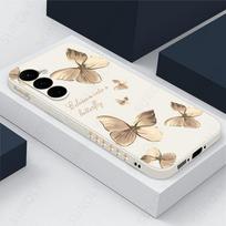 Rankinis dirželis su drugelio raštu dėklas Samsung Galaxy S25 S22 S23 S24 Ultra S23 FE A55 A56 A54 A36 A15 A16 minkštas silikoninis dangtelis For Samsung S24