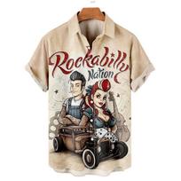 Marškiniai vyrams 3D Vintažiniai Madingi Smuikas Rokeris Spausdinti Rockabilly Havajų marškiniai Trumpomis rankovėmis Viršutiniai drabužiai Lauko Gatvės apranga S