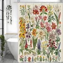 Vintažinis botaninis spaudinys Gėlių dušo užuolaida, Vonios dekoratyvinė dušo užuolaida, Vandeniui atspari dušo užuolaida su kabliukais 90*180cm