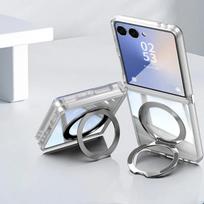 Magsafe magnetinis žiedo laikiklio dėklas Samsung Z Flip7 Flip 6 5 akrilinis smūgiams atsparus atlenkiamas stovas galinis dangtelis Galaxy Z Flip 7 Galaxy Z Flip7 FE balta