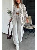 European and American Women's Fashion Two-Piece Set: Straight-Leg Trousers & Long-Sleeve Jacket with 3D Pockets 3035. Large sidabras