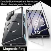 Dėklas, skirtas Samsung Galaxy S25 Ultra/ S25+/ Plus, su dvipusiais magnetiniais grūdinto stiklo dėklais, Magsafe magnetinio adsorbcijos metalinio buferio dangtelis Galaxy S25 juoda