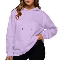 Women's Casual Loose Sports Drop Shoulder Sleeves Smooth Panel Hoodie Sweatshirt XXL šviesiai violetinė spalva