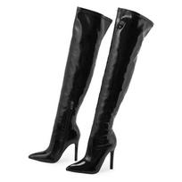 Mada Comemore Seksualūs Stiletto Aukštakulniai Moteriški Virš Kelio Batai Smailianosiu Batai Moterims Striptizo Šokiai Juodi Ilgi Moteriški Batai 35 juoda