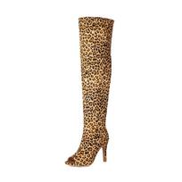 Moteriški per kelią aptempti batai Seksualūs su atviru pirštu Stiletai Aukšti kulniukai Ilgi batai iki šlaunų Šoninis užtrauktukas Vasaros Rudens Sandalai 34 leopardas