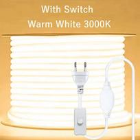 220V LED juosta vandeniui atspari su lęšiu COB lanksti juosta su jungikliu/reguliuojama EU kištuku kambariui, miegamajam, virtuvei, lauko sodo apšvietimui 0.5M With Switch šilta balta spalva