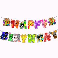 Gimtadienio balionai su ritmų dėžutės tema vaikų vakarėlio dekoracijoms Birthday bunting