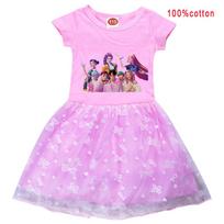 Mergaitėms Anime Animacinis K-Pop Rumi Zoey Mira Spausdinta trumpomis rankovėmis medvilninė kasdienė tinklinė nėriniuota suknelė Vaikams Helovino Kalėdų vakarėlio Cosplay kostiumas 100cm rožinė