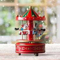 Kalėdinė medinė karuselė muzikinės dėžutės ornamentas 1pcs raudona