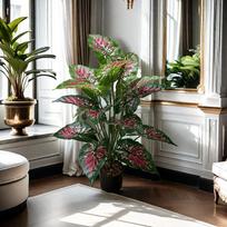 Dirbtinis Alocasia Sarian Augalas - Realistiški Dirbtiniai Žali Augalai Vazonuose, Skirti Vidaus/Lauko, Svetainės & Biuro Dekoruoti, Nereikalaujantys Priežiūros S