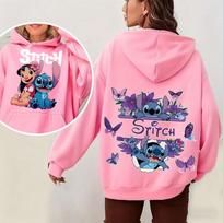Stitch & Lilo Spausdintas Moteriškas Gobtuvukas Šiltas Megztinis Rudeniui Žiemai Madingas Gatvės Stiliaus Palaidinė Kasdieniam Laisvalaikio Dėvėjimui S