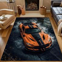 Oranžinės lenktyninio automobilio spaudinio kilimas miegamajam, svetainei, lovos šonui, sofos grindų kilimėlis, modernus namų dekoras, didelio dydžio kilimas 40x60cm (16x24in)
