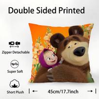 Cartoon Cute M-MashaS And The Bear Pillow Case Square Double‑Sided Print Cushion Case For Sofa Home Bedchamber Decor Gift 12x12Inch