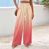 Women's Wide-Leg Casual Flowy Floral Print Pants L šviesiai ruda spalva