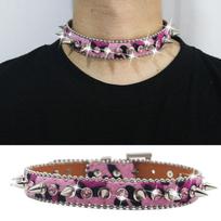 Y2K Leopard Print Rhinestone Spike Choker & Clavicle Chain Set for Women violetinė