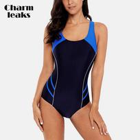 One Piece Moteriški sportiniai maudymosi kostiumėliai Sportiniai maudymosi kostiumėliai Patchwork Paplūdimio apranga fitneso plonas maudymosi kostiumėlis paminkštintas bikinis Monikini S mėlyna